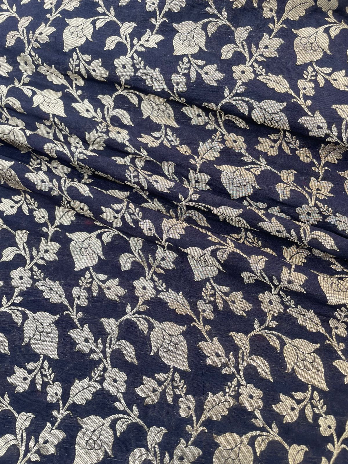 Black Semi Silk Floral Jaal Fabric