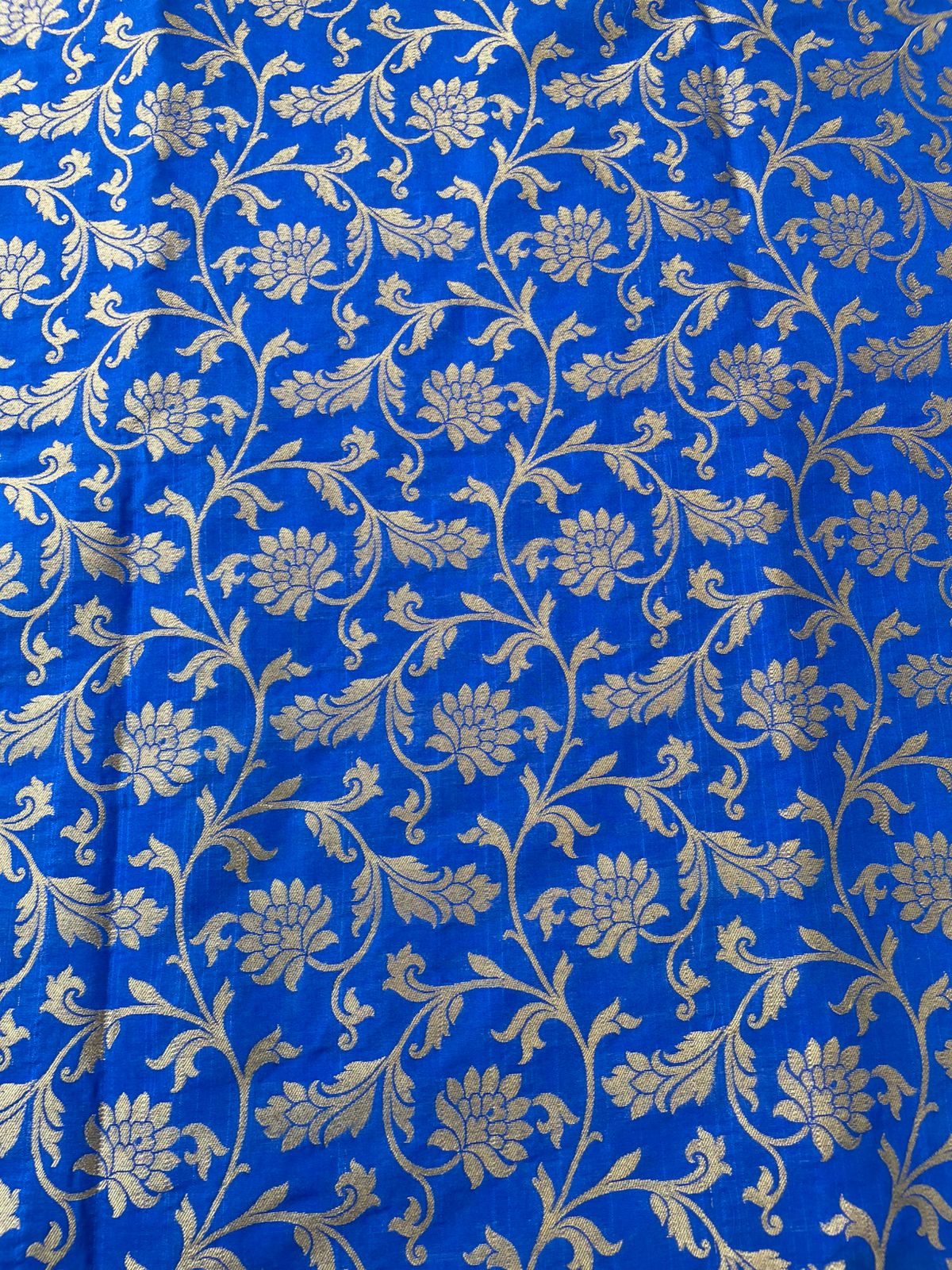 Blue Semi Silk Floral Jaal Fabric