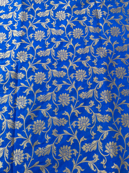Blue Semi Silk Floral Jaal Fabric