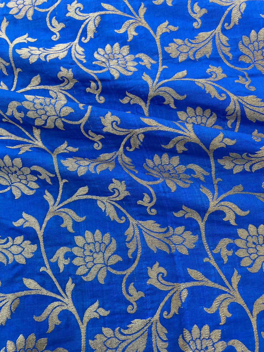 Blue Semi Silk Floral Jaal Fabric