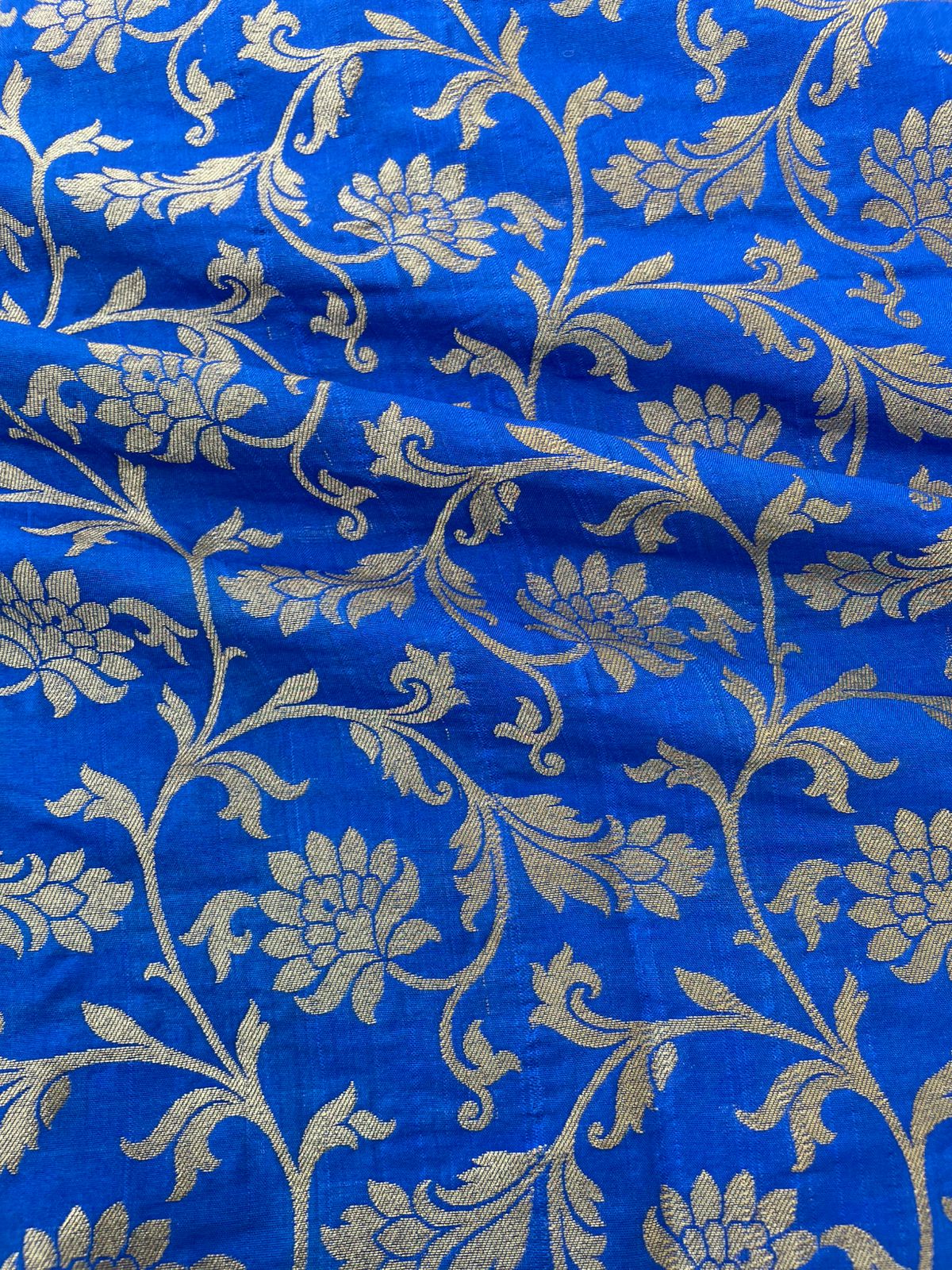 Blue Semi Silk Floral Jaal Fabric