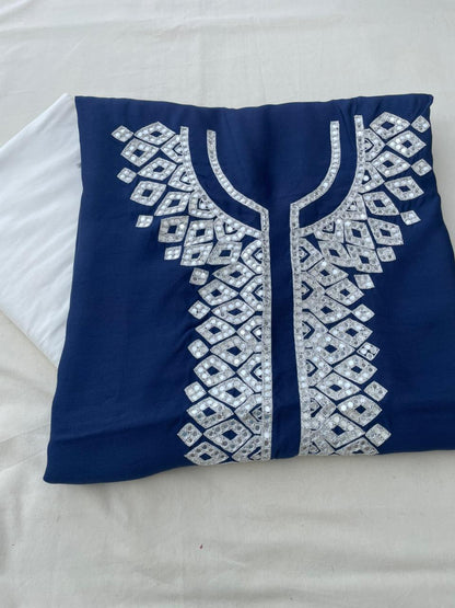Navy Blue Embroidered Mirror Work Banarasi Fabric