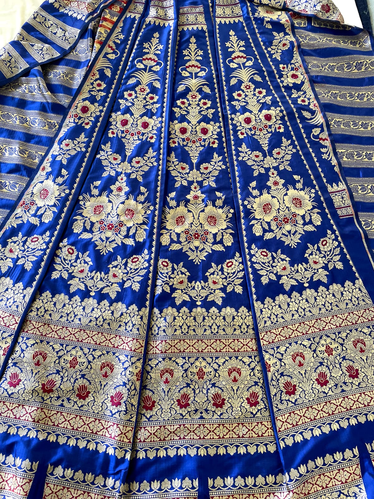 Blue Handwoven Pure Silk Banarasi Lehenga