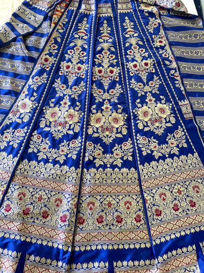 Blue Handwoven Pure Silk Banarasi Lehenga