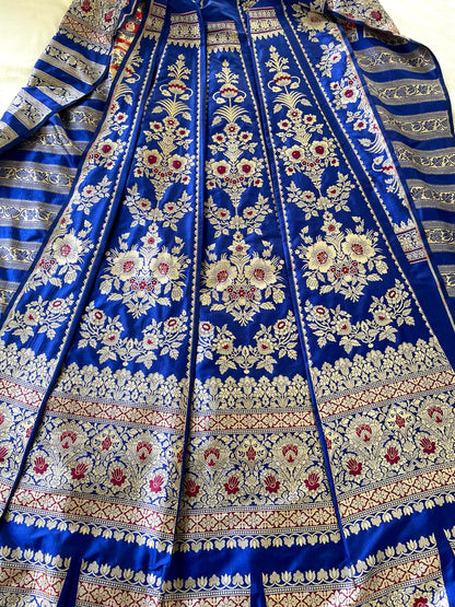 Blue Handwoven Pure Silk Banarasi Lehenga