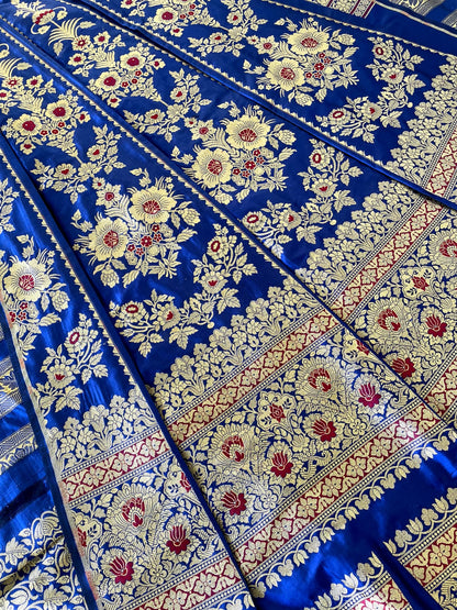 Blue Handwoven Pure Silk Banarasi Lehenga