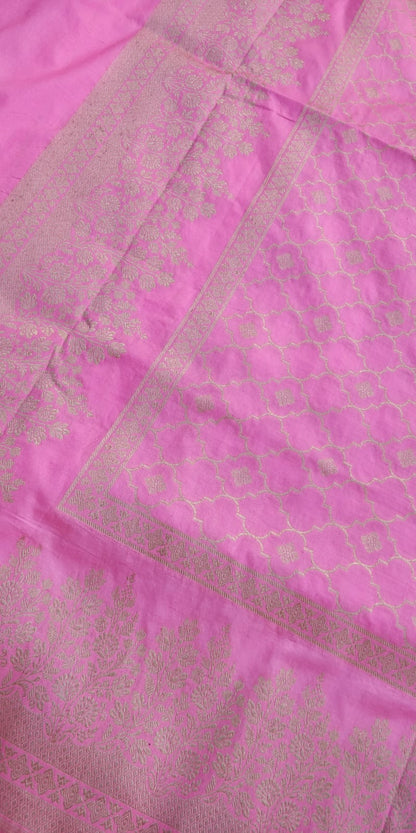 Pink Minakari Handwoven Pure Silk Banarasi Lehenga Panels
