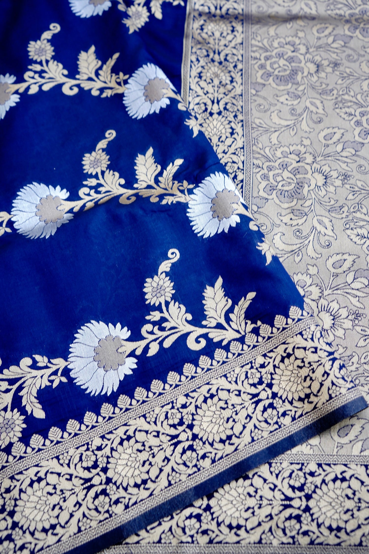 Blue Banarasi Silk Saree with Zari Floral Jaal