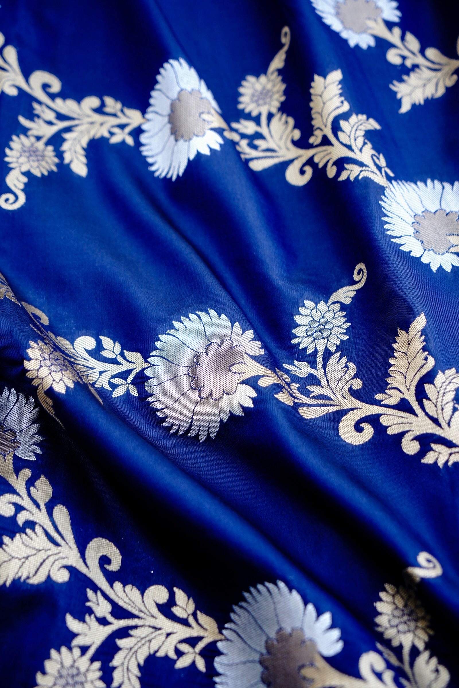Blue Banarasi Silk Saree with Zari Floral Jaal