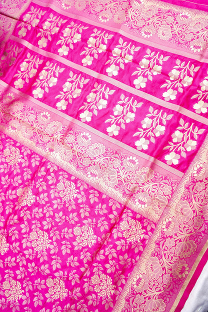 Pink Soft Silk Tanchoi Banarasi Saree with Floral Butas