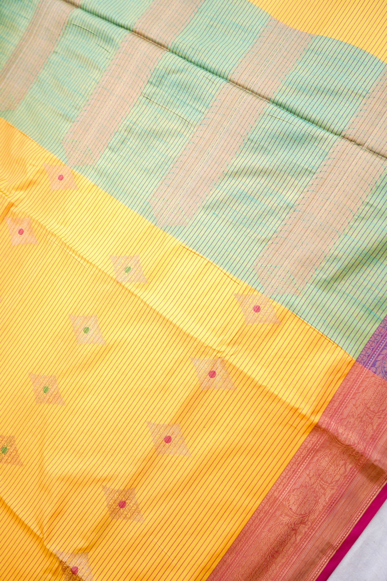 Yellow Banarasi Soft Silk Saree with Contrast Border