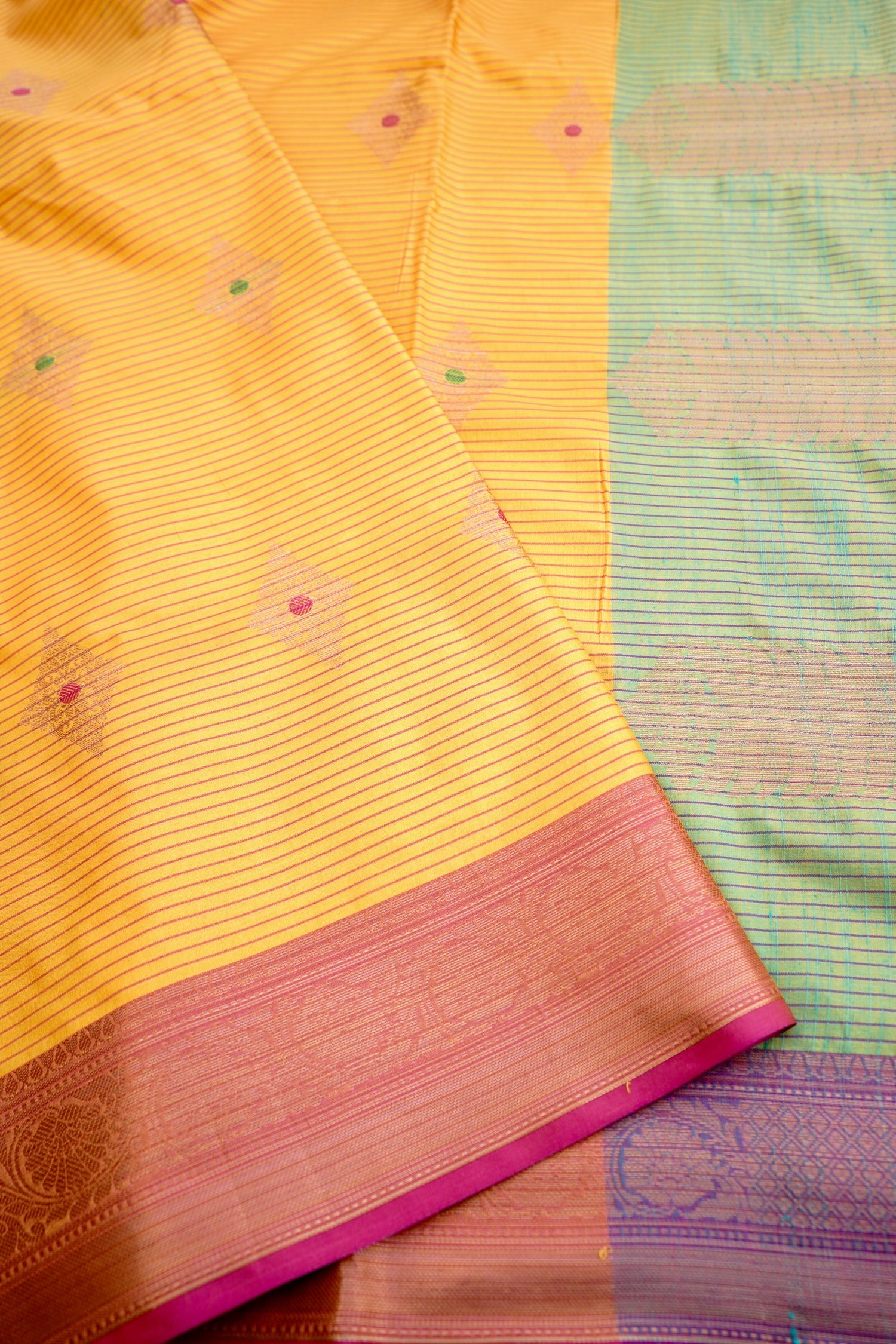 Yellow Banarasi Soft Silk Saree with Contrast Border