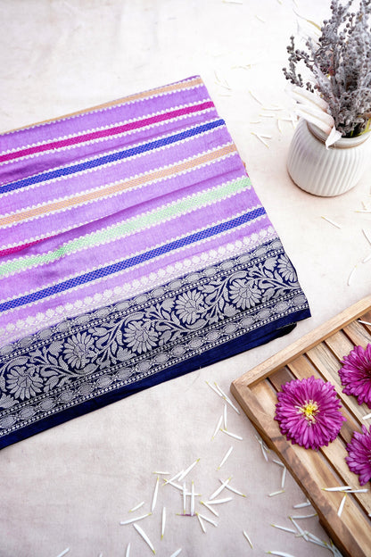 Lilac Raw Mango Silk Meena Striped Saree