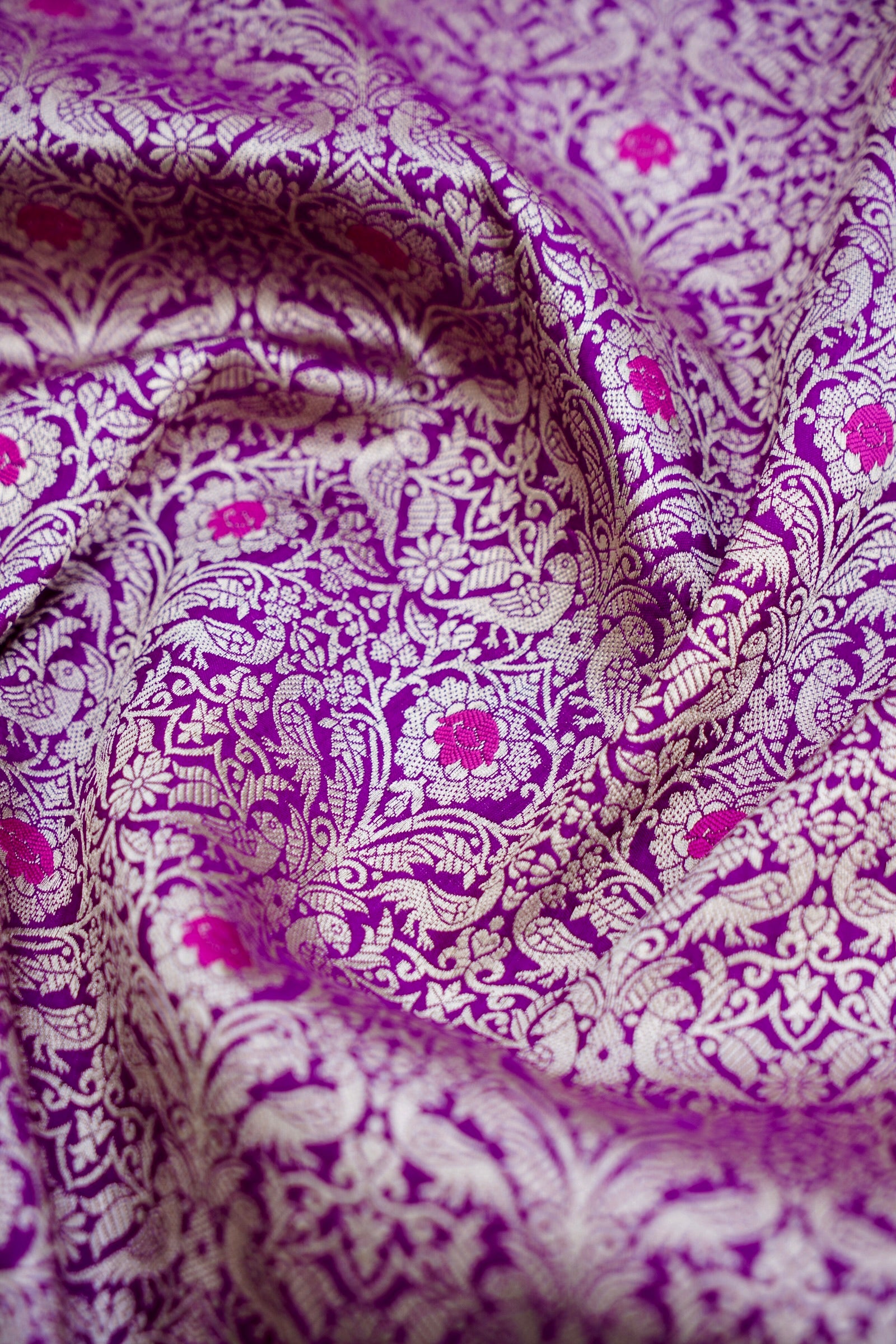 Purple Shikargah Brocade Handwoven Pure Silk Banarasi Saree