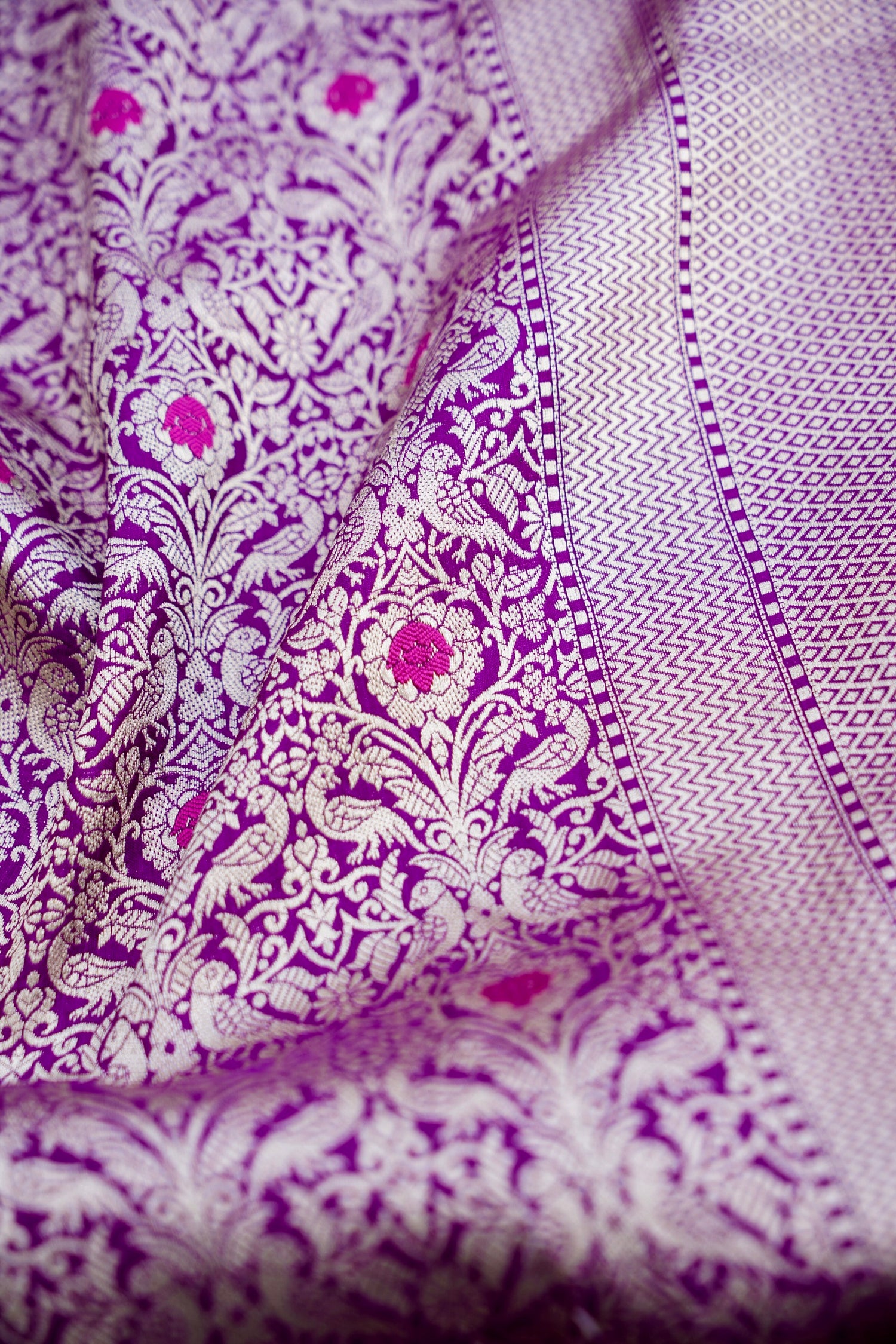 Purple Shikargah Brocade Handwoven Pure Silk Banarasi Saree