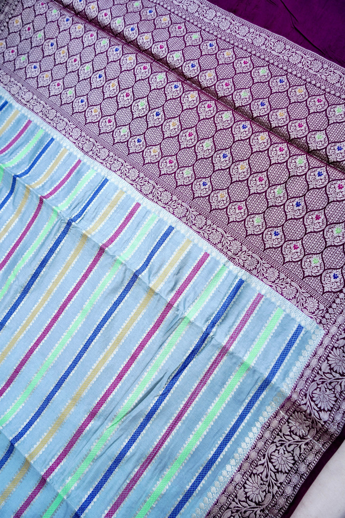 Grey Raw Mango Silk Meena Striped Saree