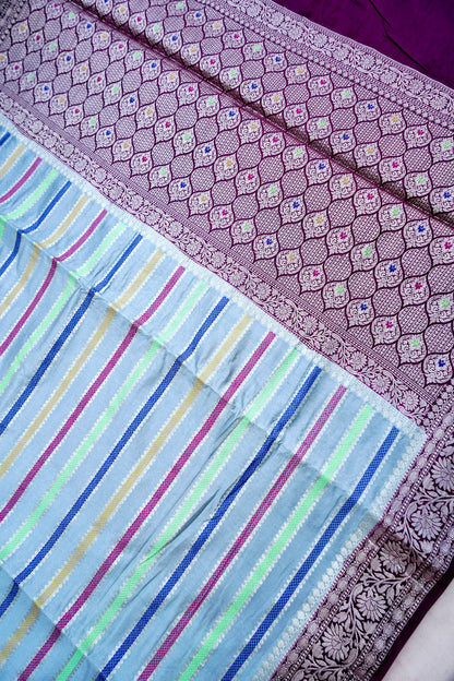 Grey Raw Mango Silk Meena Striped Saree