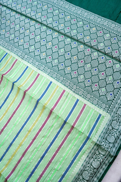Green Raw Mango Silk Meena Striped Saree