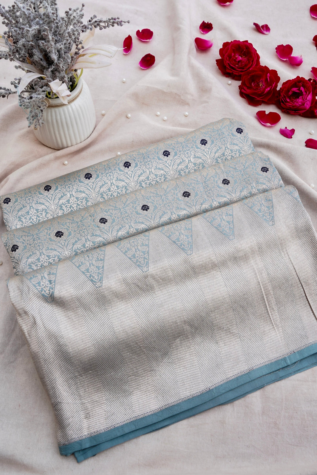 Light Blue Shikargah Handwoven Pure Silk Kadhua Brocade Banarasi Saree