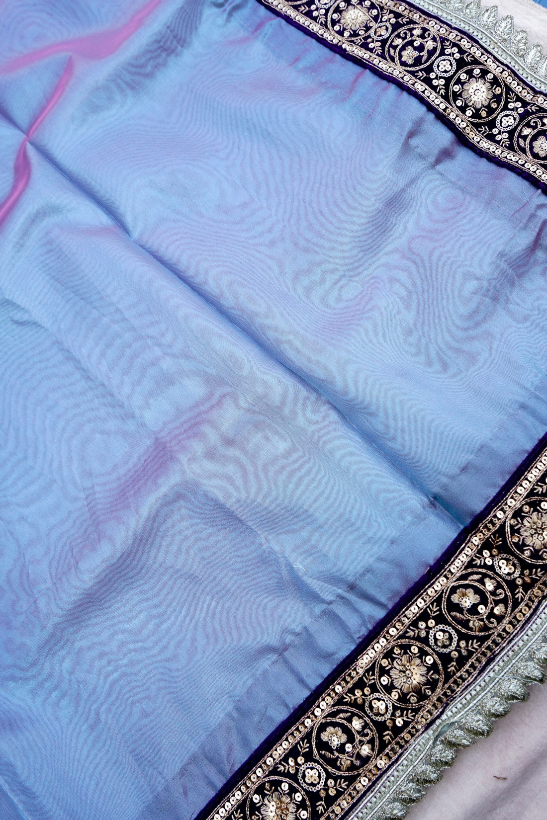 Purple Tissue Silk Saree with Lace Border
