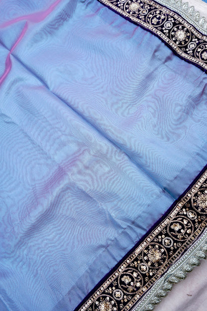 Purple Tissue Silk Saree with Lace Border