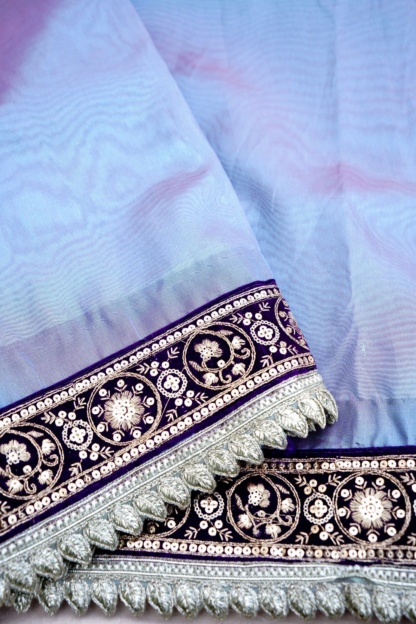 Purple Tissue Silk Saree with Lace Border