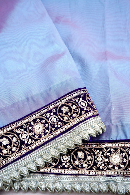 Purple Tissue Silk Saree with Lace Border