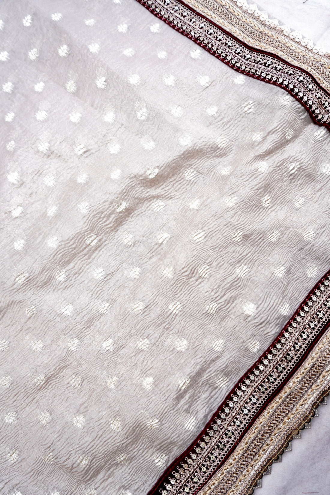 Beige Tissue Silk Saree Buti with Lace Border