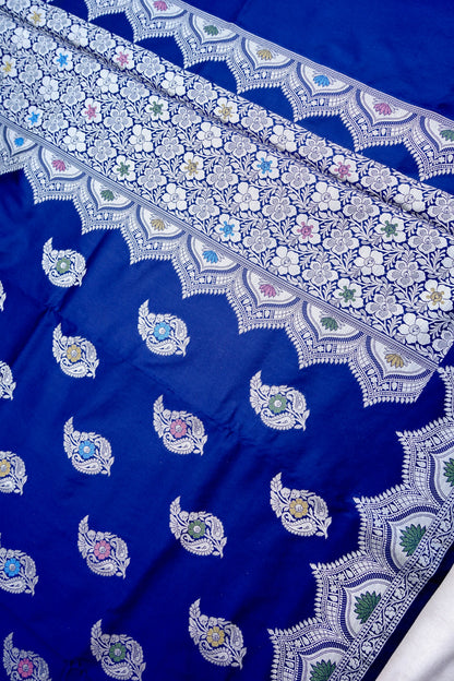 Navy Blue Butidar Banarasi Saree with Meenakari