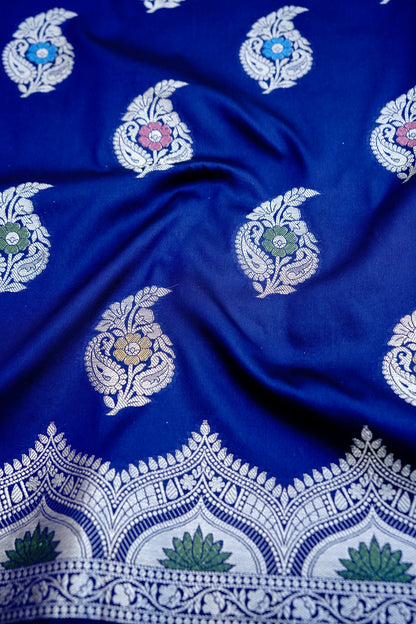 Navy Blue Butidar Banarasi Saree with Meenakari