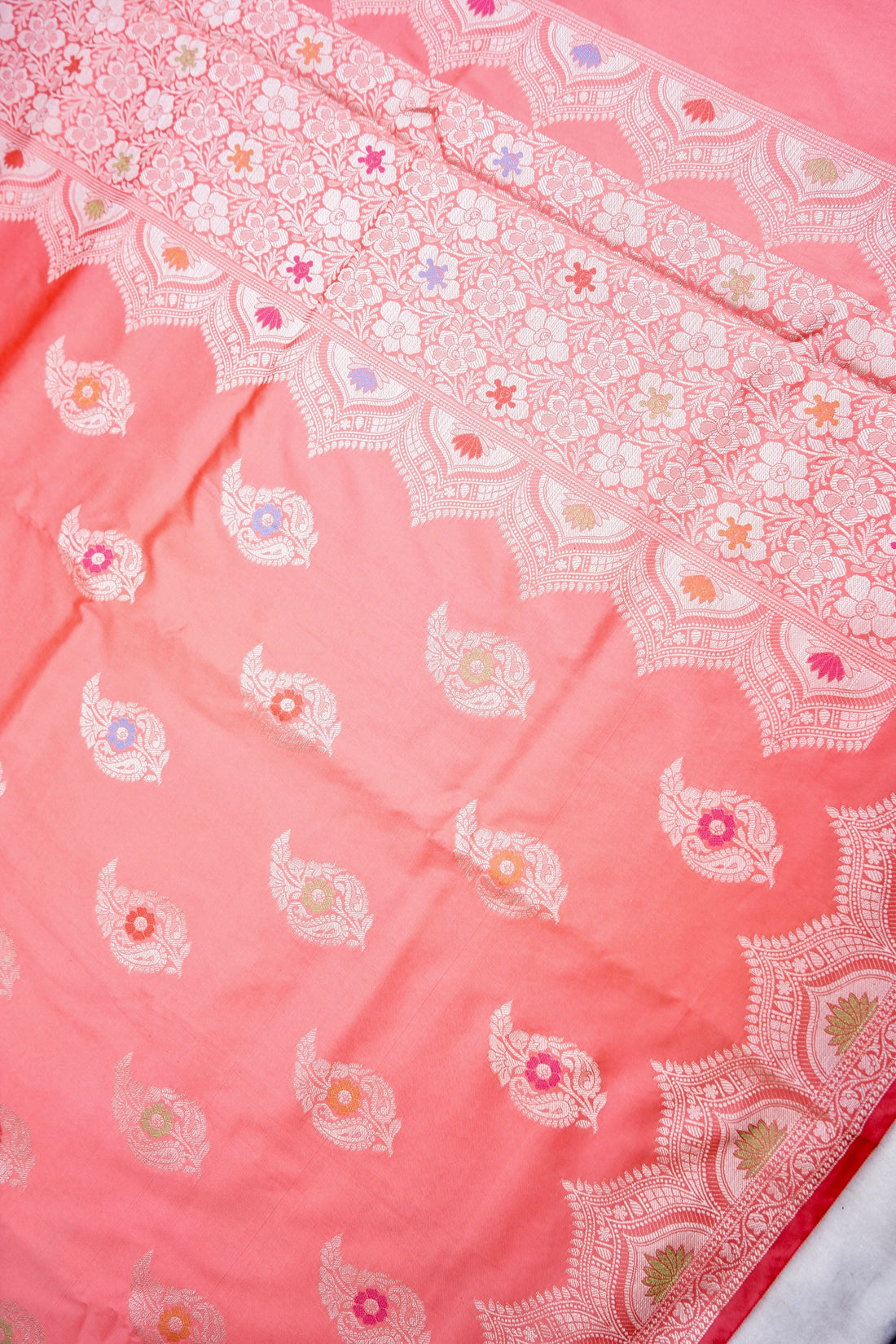 Peach Butidar Banarasi Saree with Meenakari