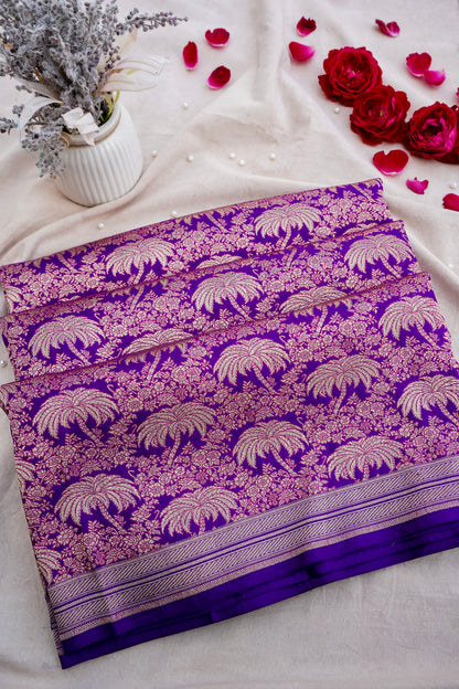 Purple Handwoven Pure Kataan Silk Banarasi Saree