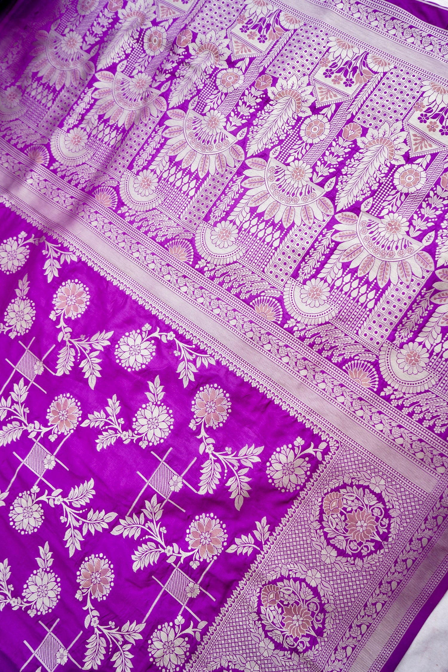 Purple Banarasi Silk Saree with Zari Floral Jaal