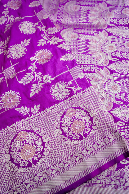 Purple Banarasi Silk Saree with Zari Floral Jaal