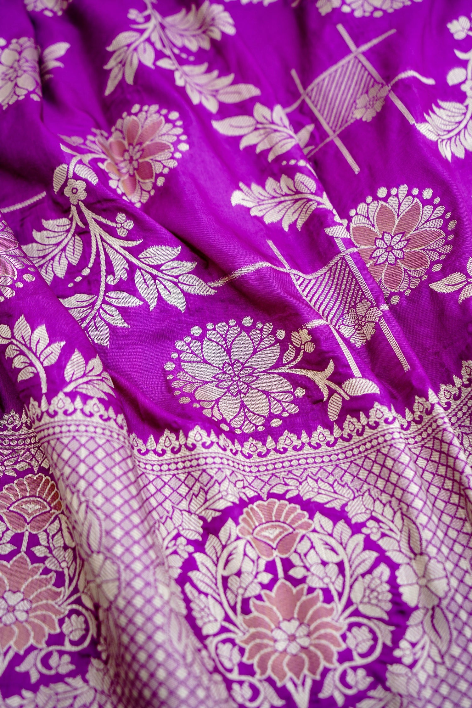 Purple Banarasi Silk Saree with Zari Floral Jaal
