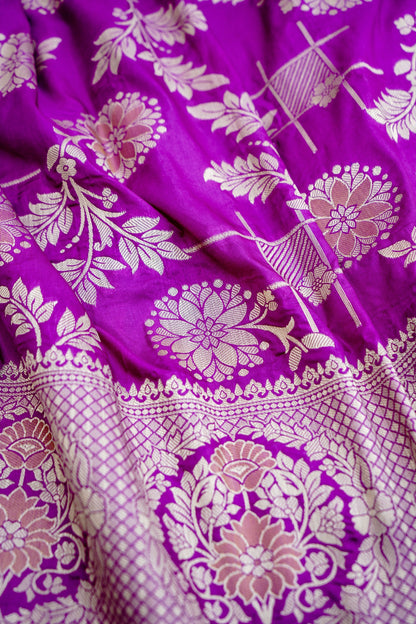 Purple Banarasi Silk Saree with Zari Floral Jaal