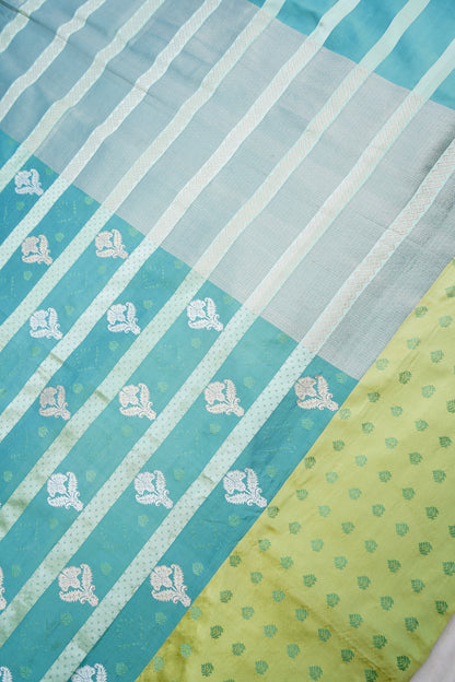 Teal Blue Handwoven Pure Kataan Silk Kadhua Buti Benarasi Saree