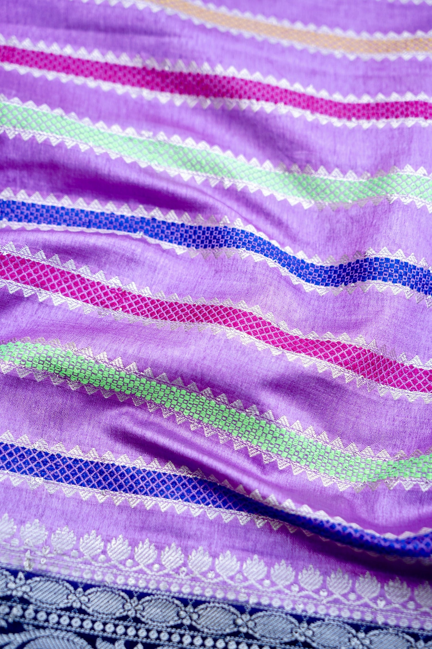 Lilac Raw Mango Silk Meena Striped Saree