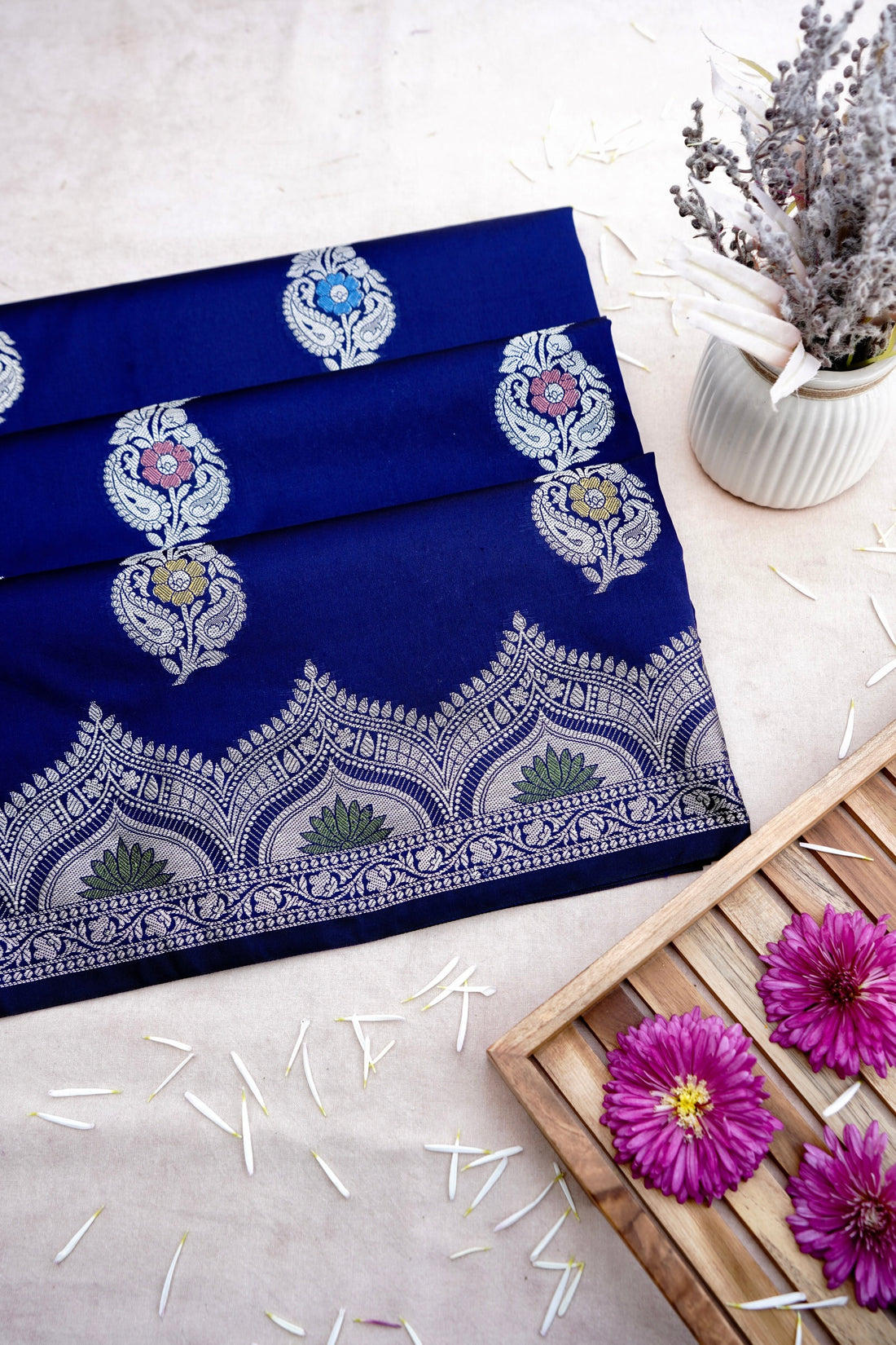 Navy Blue Butidar Banarasi Saree with Meenakari