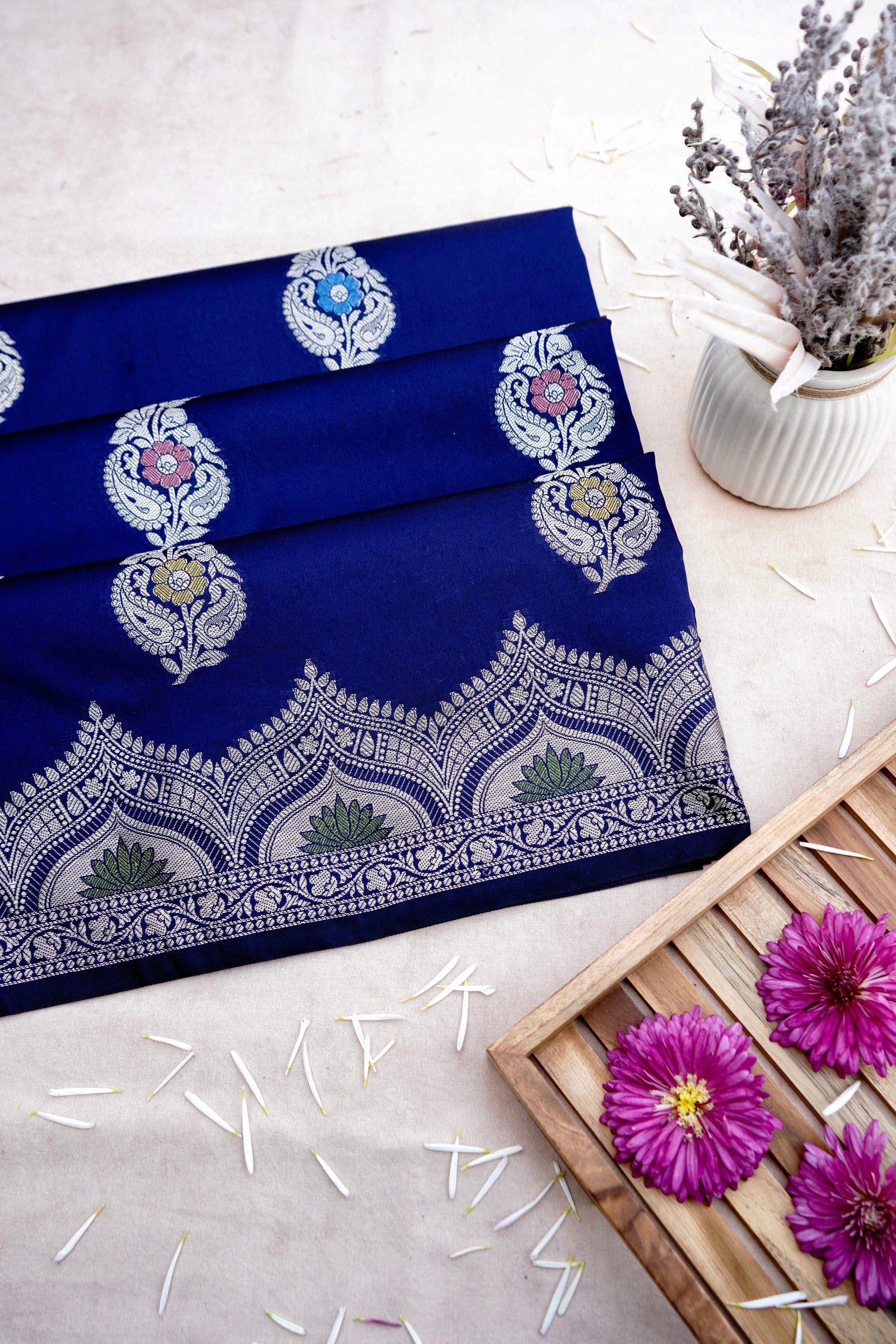 Navy Blue Butidar Banarasi Saree with Meenakari