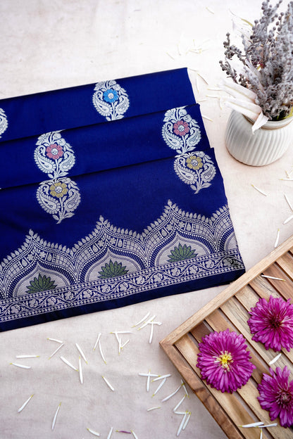 Navy Blue Butidar Banarasi Saree with Meenakari