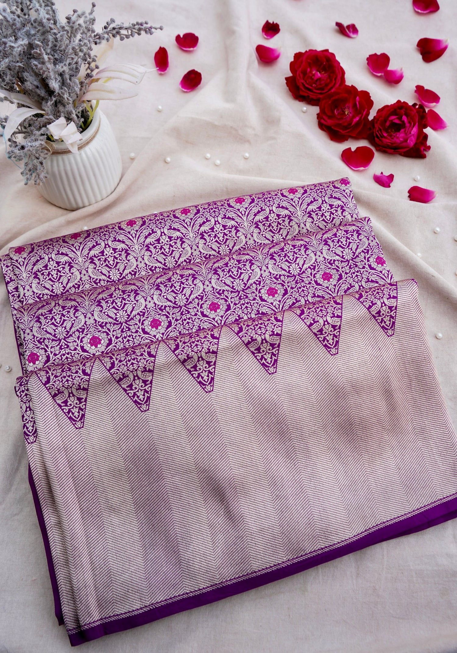 Purple Shikargah Brocade Handwoven Pure Silk Banarasi Saree