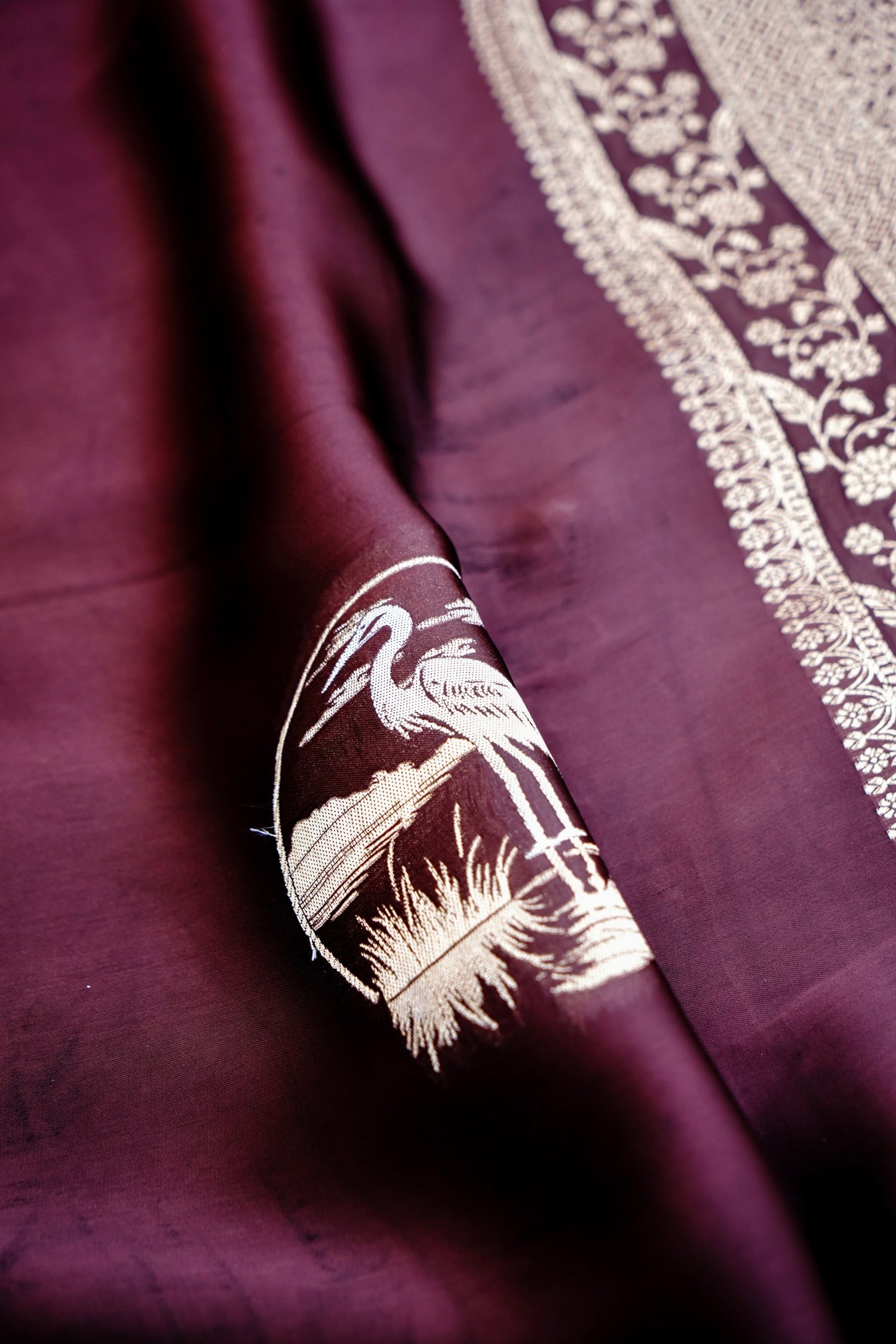 Brown Handwoven Satin Banarasi Saree Shikargah Zari Work