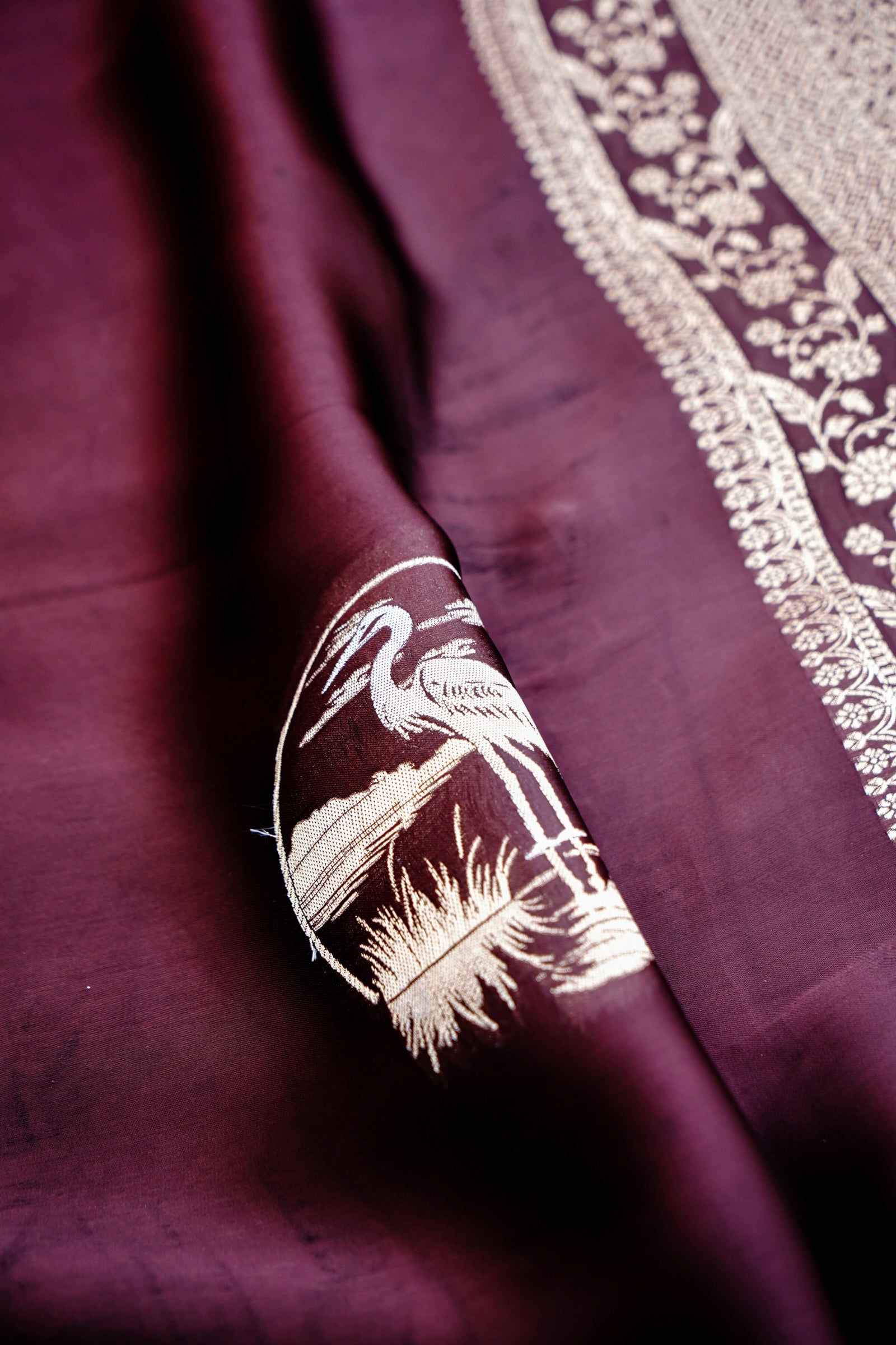 Brown Handwoven Satin Banarasi Saree Shikargah Zari Work