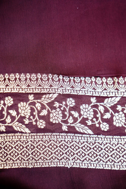 Brown Handwoven Satin Banarasi Saree Shikargah Zari Work