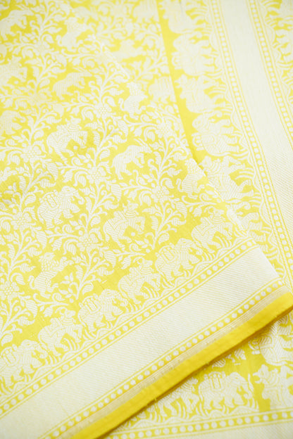 Yellow Handwoven Pure Silk Shikargah Banarasi Saree