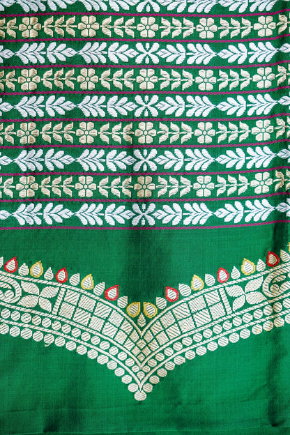 Dark Green Handwoven Pure Kataan Silk Kadhua Benarasi saree