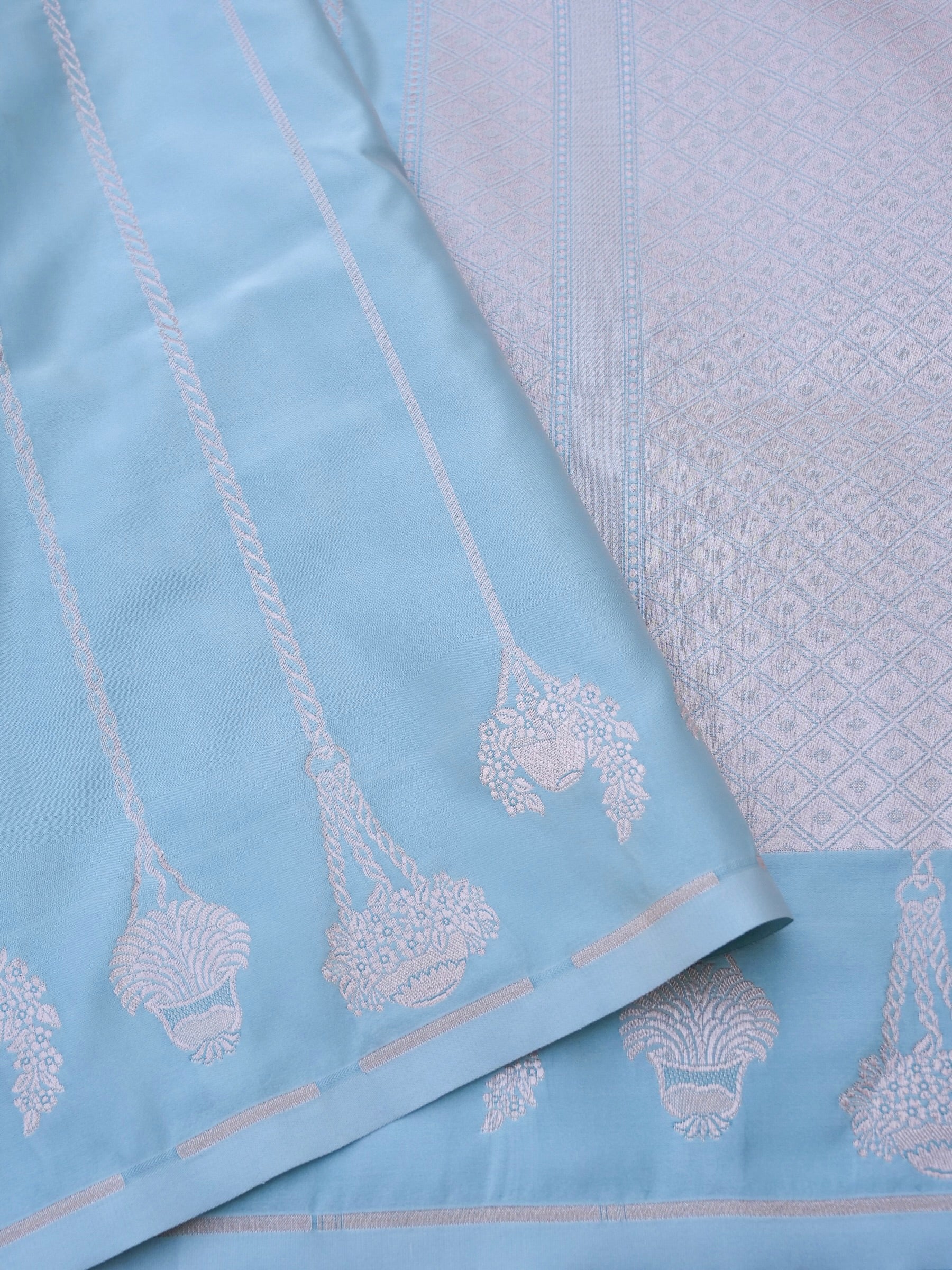 Sky Blue Banarasi Mashru Silk Saree