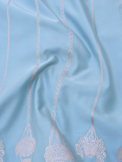 Sky Blue Banarasi Mashru Silk Saree