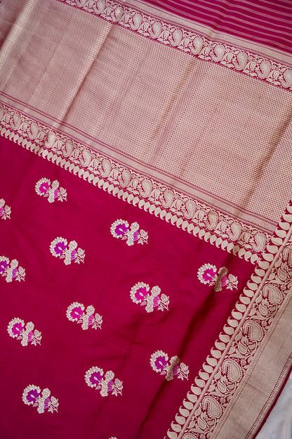Maroon Handwoven Pure Kataan Silk Kadhua Floral Buti Banarasi Saree